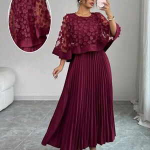 Elegant Burgundy Floral Dress